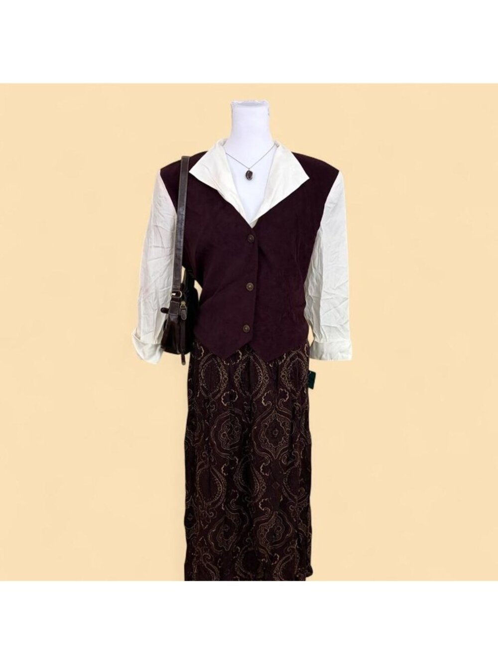 90s paisley boho academia midi dress